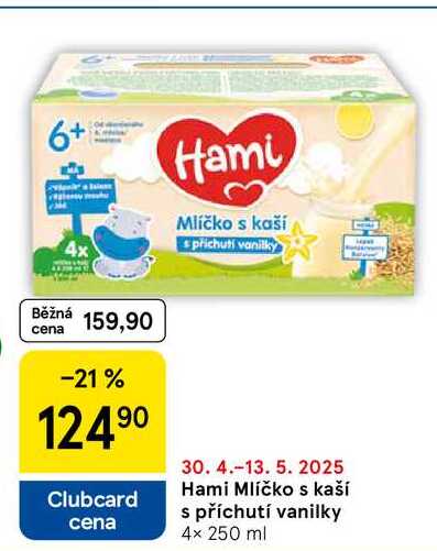 Hami Mlíčko s kaší s příchutí vanilky, 4× 250 ml 