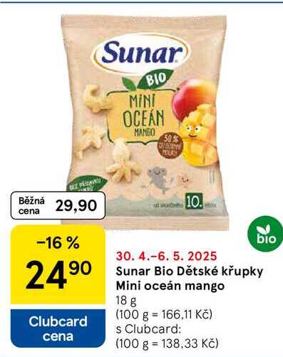 Sunar Bio Dětské křupky Mini oceán mango, 18 g  
