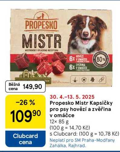 Propesko Mistr Kapsičky pro psy hovězí a zvěřina v omáčce, 12× 85 g  