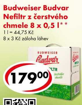 Budweiser Budvar Nefiltr z čerstvého chmele, 8x 0,5 l 