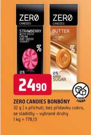 Zero candies bonbony 32 g s příchuti, bez přídavku cukru, se sladidly vybrané druhy