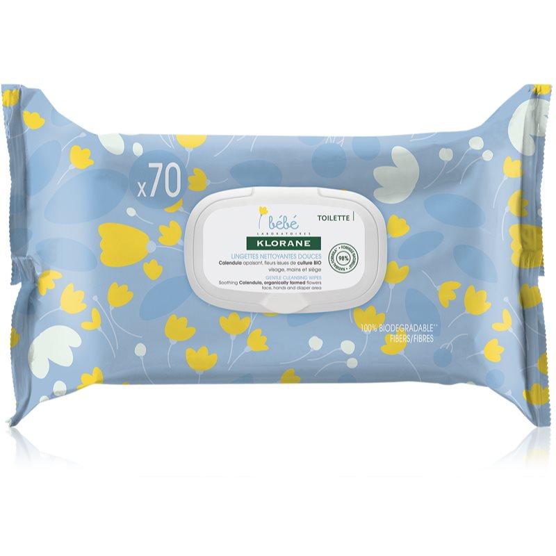Klorane Bébé Calendula Gentle Cleansing Wipes jemné čisticí ubrousky pro děti od narození 70 ks