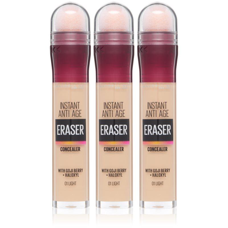 MAYBELLINE NEW YORK Instant Anti Age Eraser tekutý korektor s houbičkovým aplikátorem výhodné balení odstín 01 Light