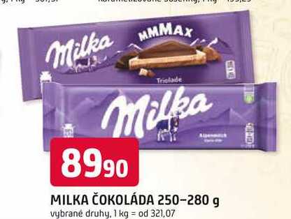 MILKA ČOKOLÁDA 250-280 g 