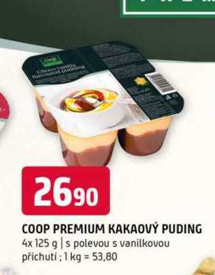 Coop premium kakaový puding 4x 125 g s polevou s vanilkovou příchutí
