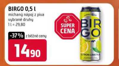 Birgo 0,5l michaný nápoj z piva vybrané druhy 