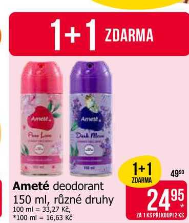 Ameté deodorant 150 ml, různé druhy