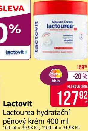 Lactourea hydratační pěnový krém 400 ml 