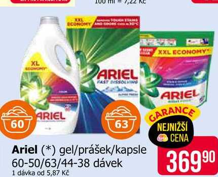Ariel gel/prášek/kapsle 60-50/63/44-38 dávek 