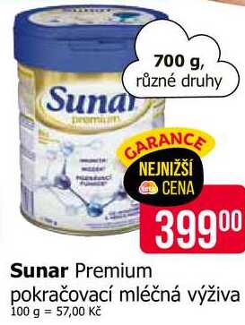 Sunar Premium pokračovací mléčná výživa 700 g 