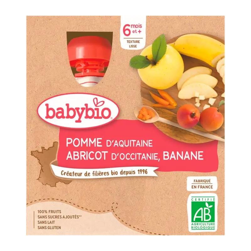 Babybio BIO ovocný příkrm jablko, meruňka a banán 4 x 90 g, 360 g