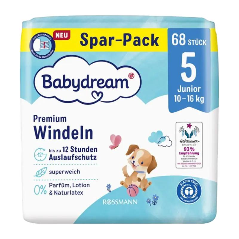 Babydream Jednorázové plenky Premium Junior 10 - 16 kg, vel. 5  Jumbo-Pack, 68 ks