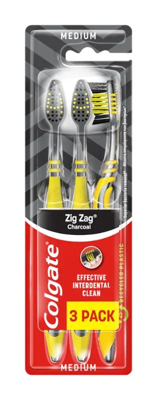 Colgate Zubní kartáček Zig Zag Charcoal střední, 3 ks
