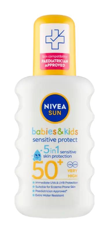 NIVEA Dětský sprej na opalování Sensitive Protect & Care SPF50+, 200 ml