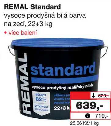 REMAL Standard vysoce prodyšná bílá barva na zeď, 22+3 kg 