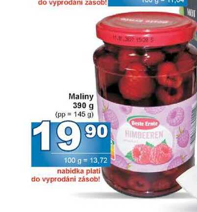 Maliny 390 g (pp = 145 g) 