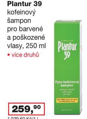 Plantur 39 kofeinový šampon pro barvené a poškozené vlasy, 250 ml 