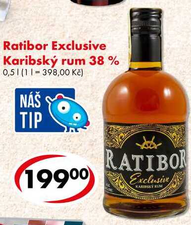 Ratibor Exclusive Karibský rum 38 %, 0,5 l