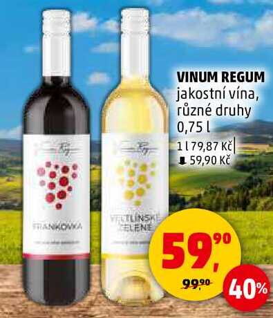 VINUM REGUM jakostní vína, různé druhy, 0,75 l