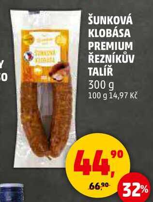 ŠUNKOVÁ KLOBÁSA PREMIUM ŘEZNÍKŮV TALÍŘ, 300 g 