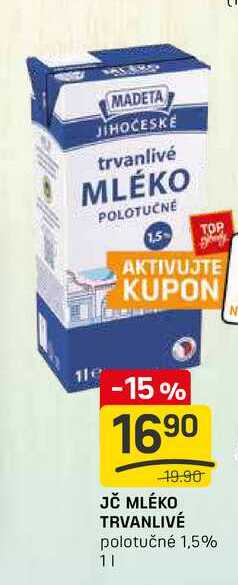 JČ MLÉKO TRVANLIVÉ polotučné 1,5% 1l