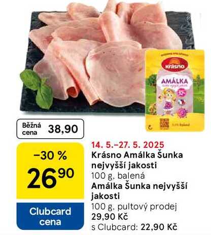 Krásno Amálka Šunka nejvyšší jakosti, 100 g, balená  