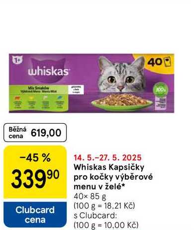 Whiskas Kapsičky pro kočky výběrové menu v želé, 40× 85 g  