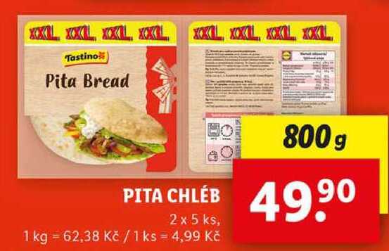 PITA CHLÉB 2x 5 ks, 800 g