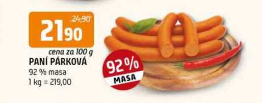 Paní párková 92% masa
