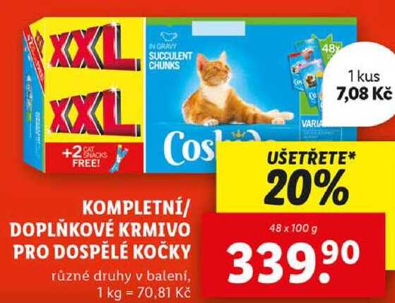 KOMPLETNÍ/DOPLŇKOVÉ KRMIVO PRO DOSPĚLÉ KOČKY, 48x 100 g