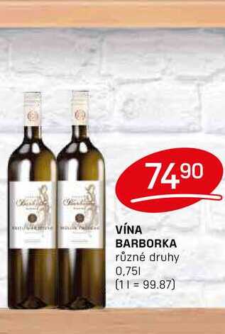 VÍNA BARBORKA různé druhy 0,75l