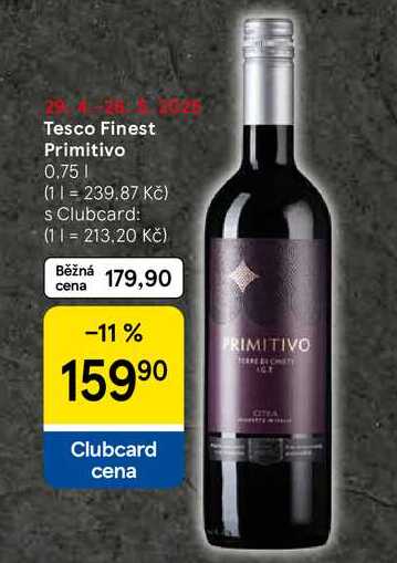 Tesco Finest Primitivo, 0.75 l
