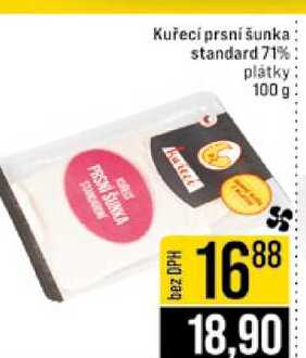 Kuřecí prsni šunka standard 71% plátky 100 g