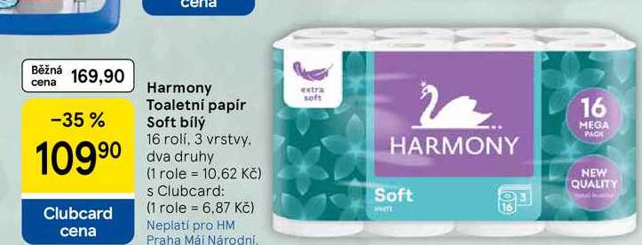 Harmony Toaletní papír Soft bílý, 16 rolí, 3 vrstvy