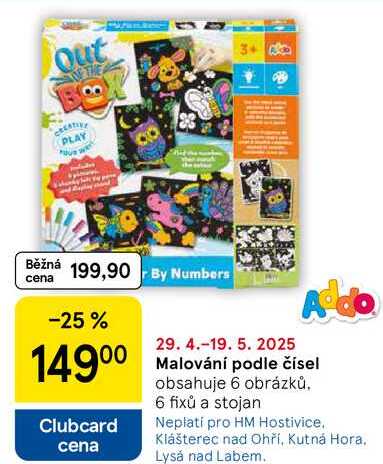 Malování podle čísel obsahuje, 6 obrázků. 6 fixů a stojan  