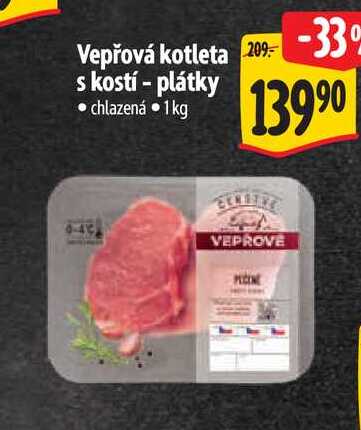  Vepřová kotleta s kostí - plátky  1 kg
