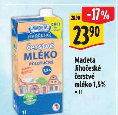  Madeta Jihočeské čerstvé mléko 1,5%  1 l