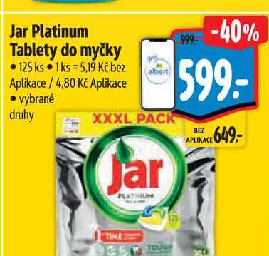 Jar Platinum Tablety do myčky, 125 ks 