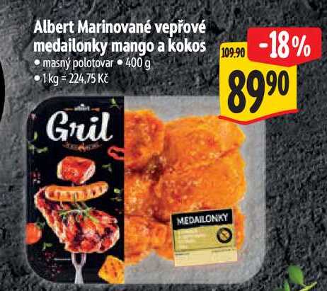 Albert Marinované vepřové medailonky mango a kokos, 400 g