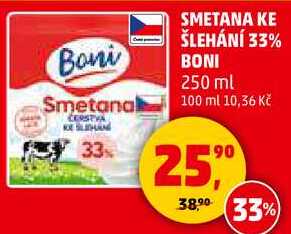SMETANA KE ŠLEHÁNÍ 33% BONI, 250 ml  