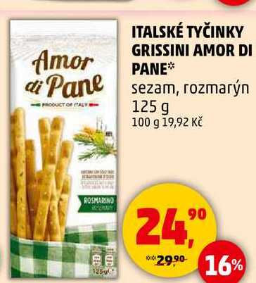 ITALSKÉ TYČINKY GRISSINI AMOR DI PANE sezam, rozmarýn, 125 g  