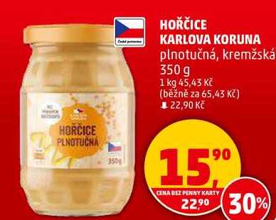 HOŘČICE KARLOVA KORUNA plnotučná, kremžská, 350 g  