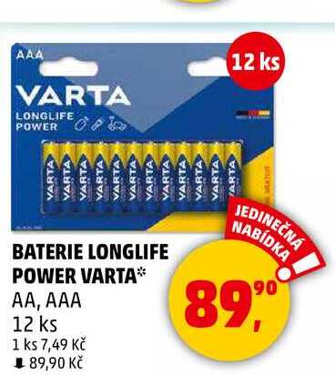 BATERIE LONGLIFE POWER VARTA АА, ААА, 12 ks 