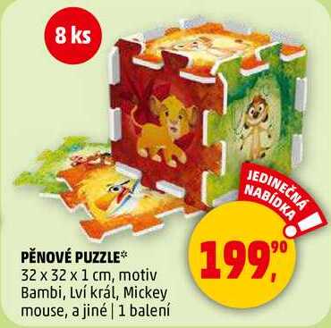 PĚNOVÉ PUZZLE 32 x 32 x 1 cm, motiv Bambi, 1 balení 