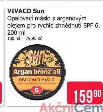 VIVACO Sun Opalovací máslo s arganovým olejem pro rychlé zhnědnutí SPF 6, 200 ml 1
