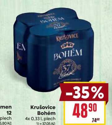 Krušovice Bohém 4x 0,331, plech