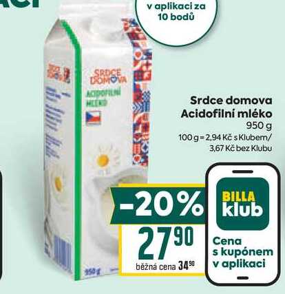 Srdce domova Acidofilní mléko 950 g 