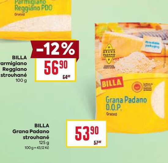 BILLA Grana Padano strouhané 125 g 