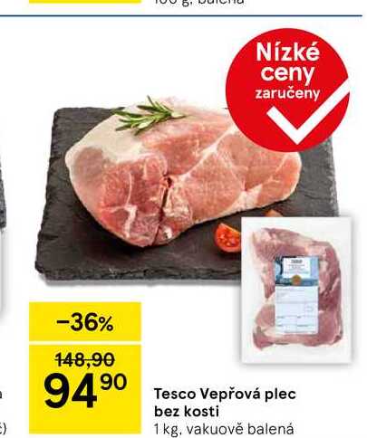 Tesco Vepřová plec bez kosti, 1 kg, vakuově balená 