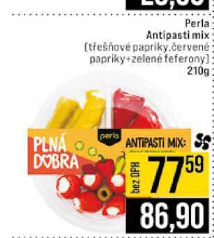 Perla Antipasti mix třešňové papriky.červené papriky+zelené feferony 210g 